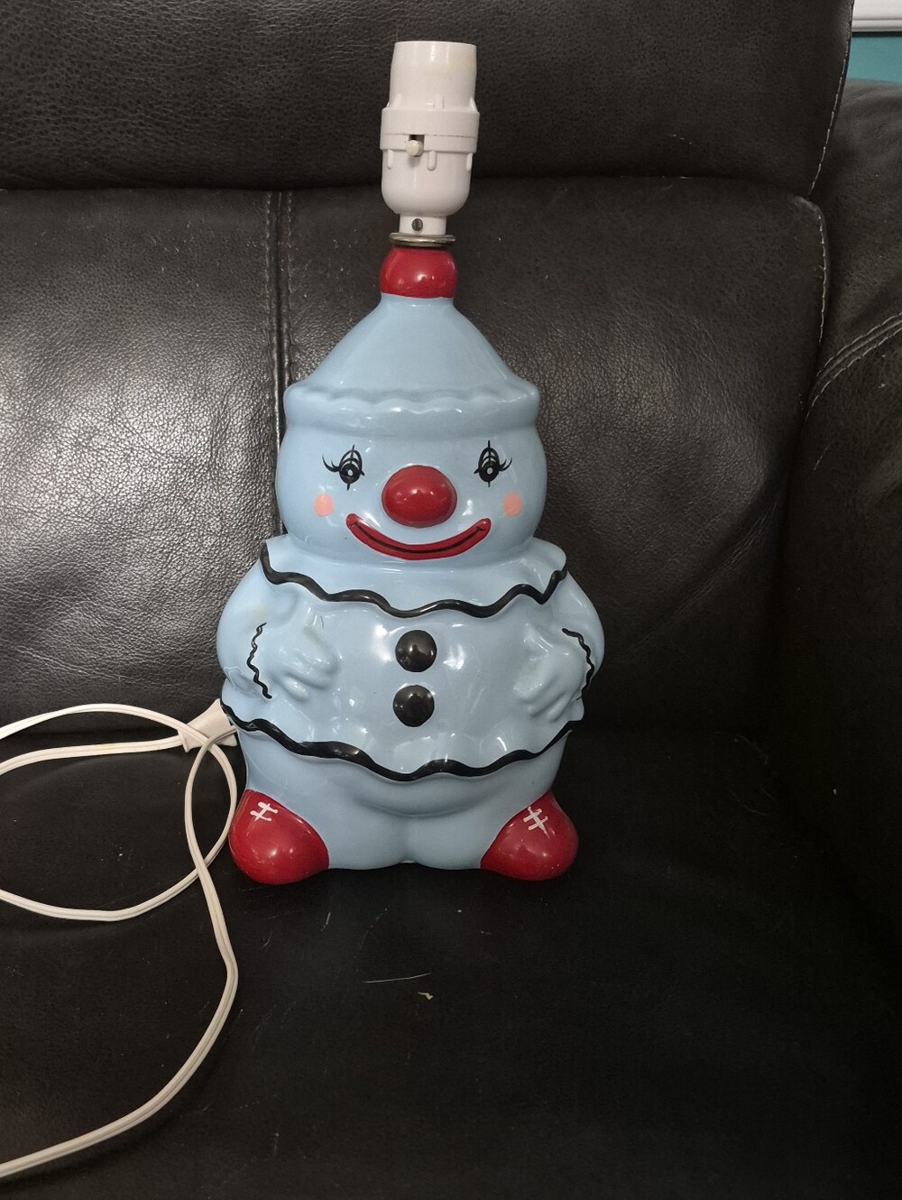 Vintage Martha Ceramic Lami Canada Blue Clown Nursery Lamp Base 1970s Kitsch